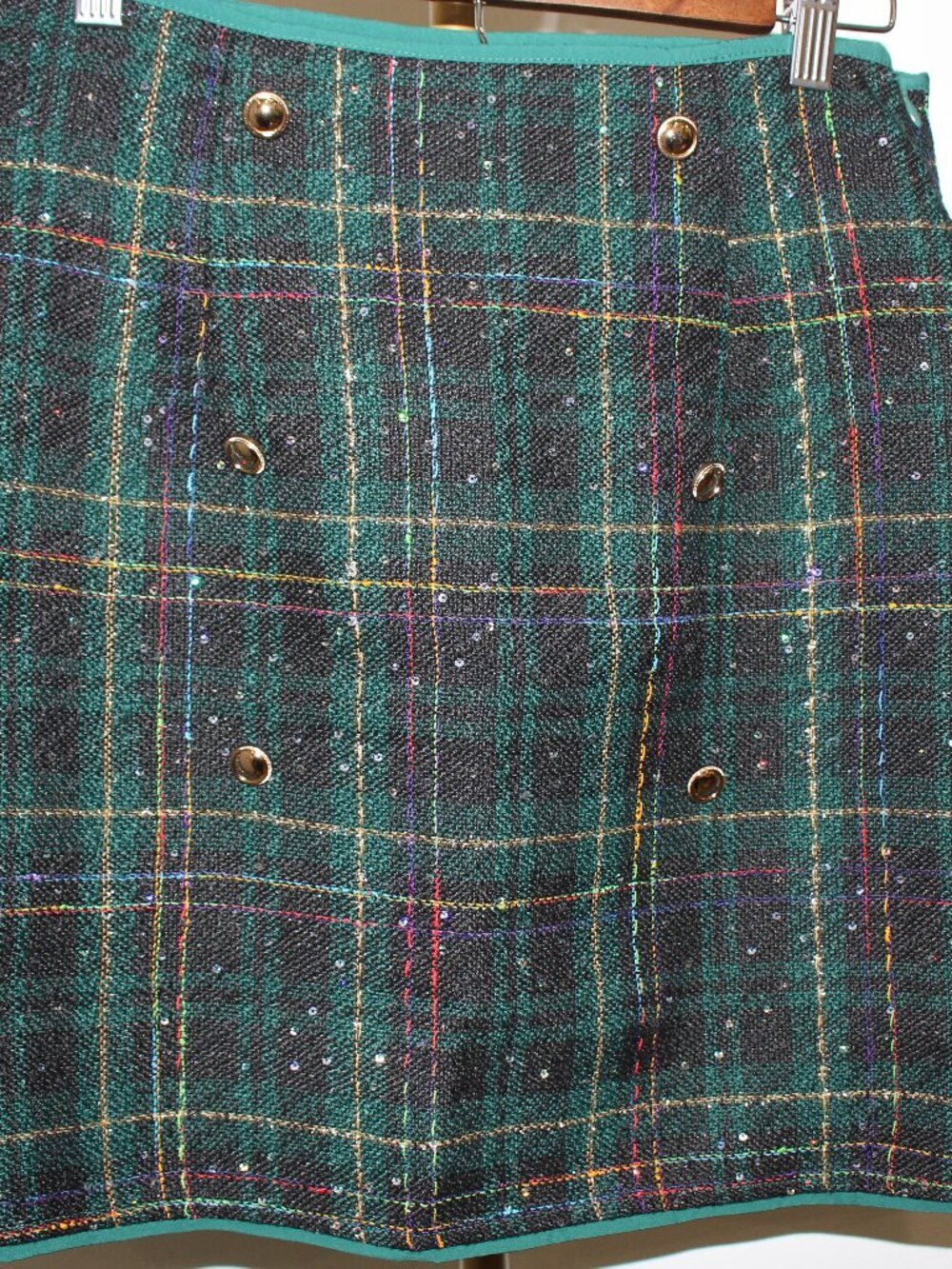 Women's Cupshe Green Plaid Mini Skirt with Buttons Size Medium